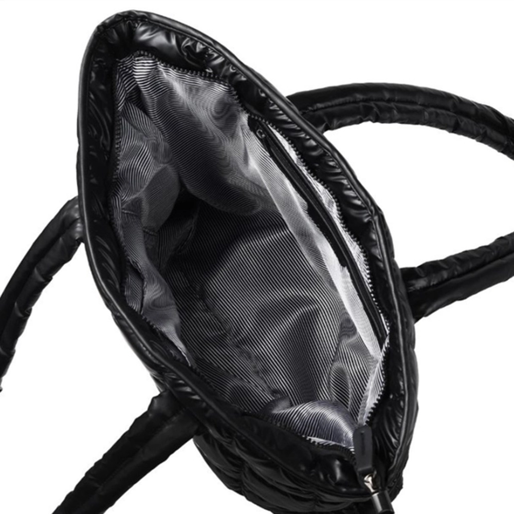 Black Nylon Puffer Quilt Tote Bag - Picture 3 of 6